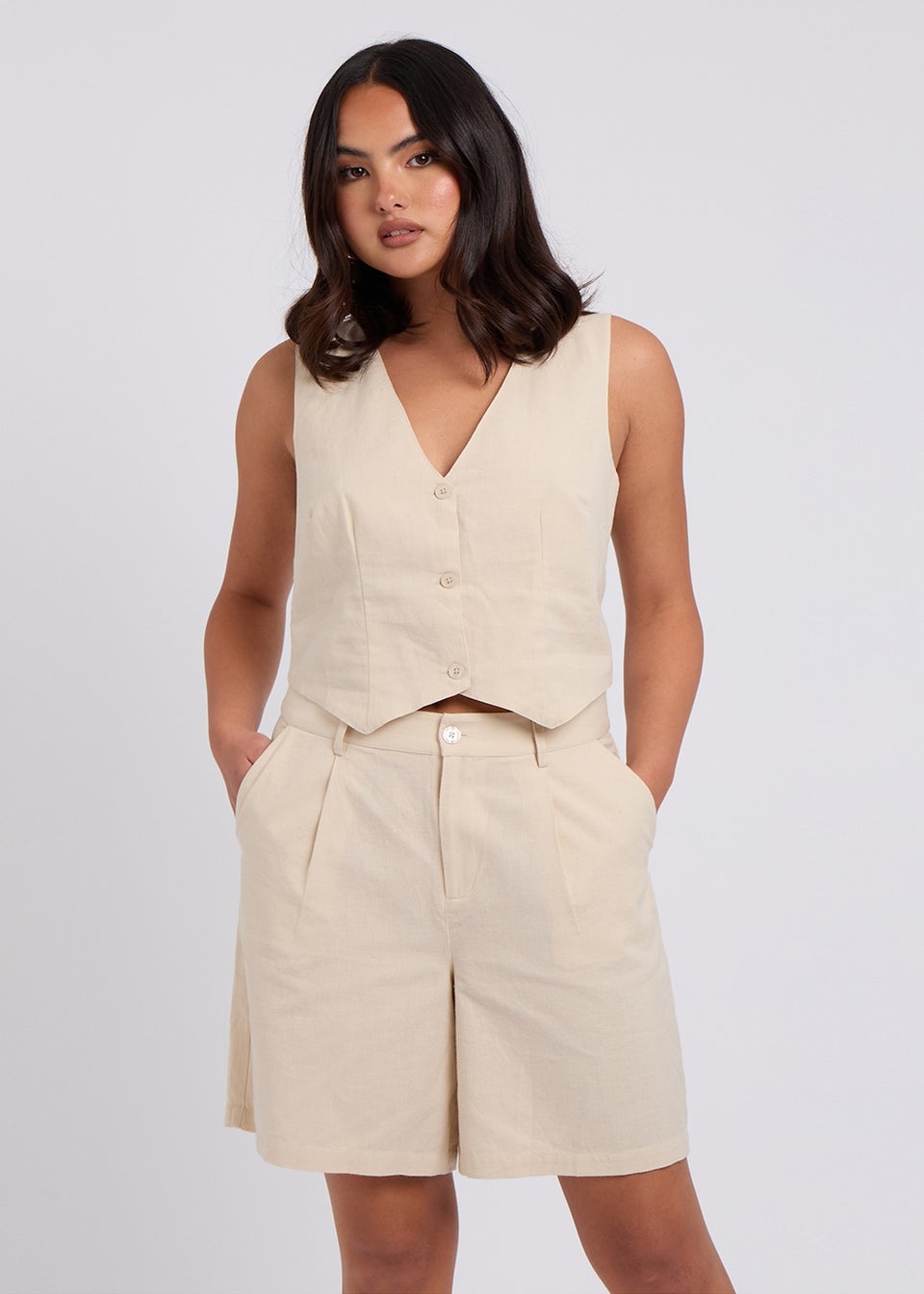 Urban Bliss Beige Linen Blend Waistcoat
