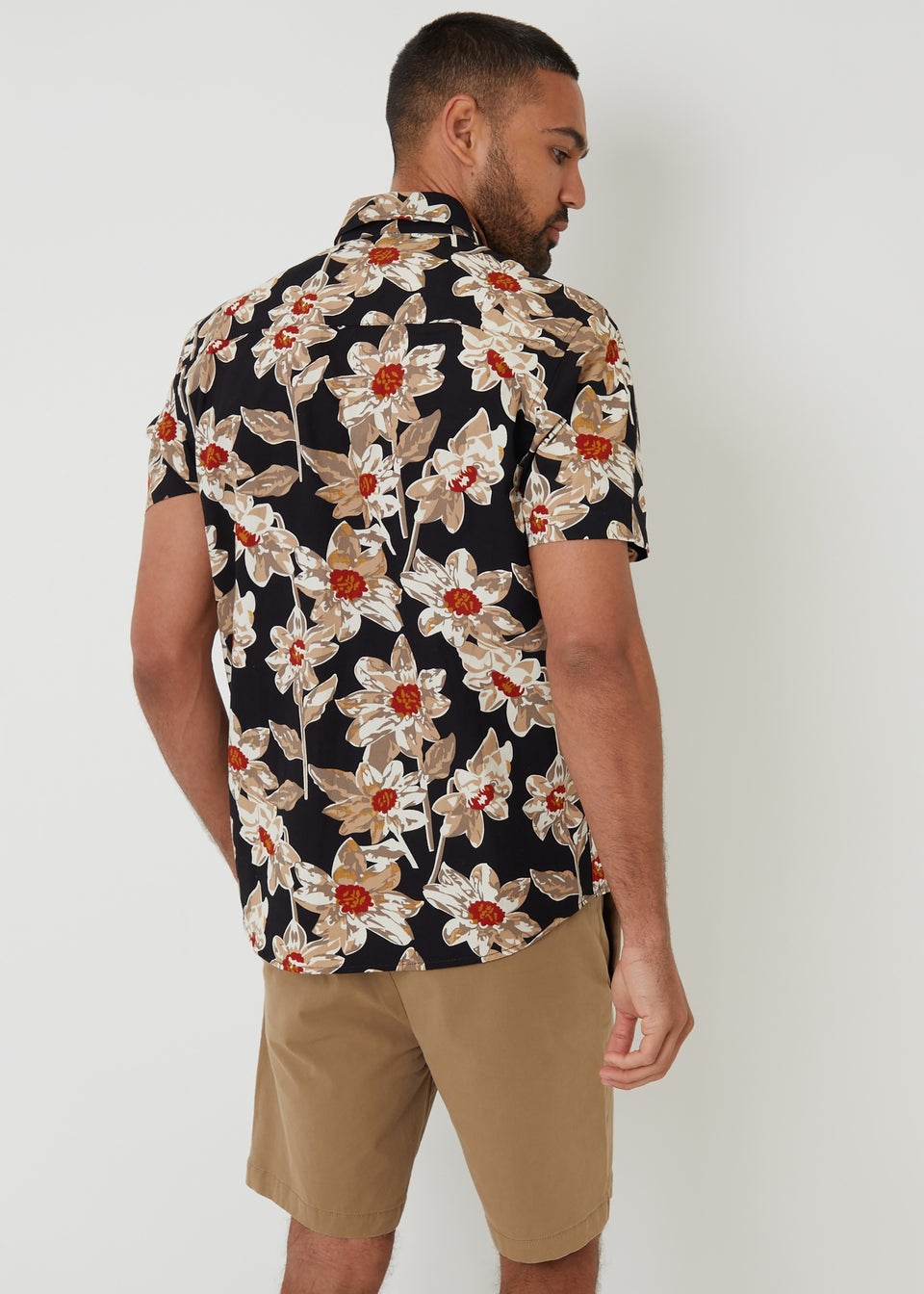 Threadbare Black Cotton Floral Print Short Sleeve Shirt