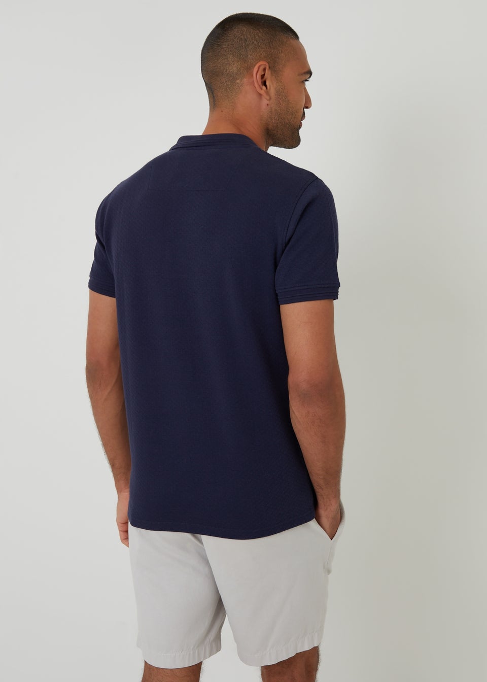 Threadbare Navy Textured Cotton Short Sleeve Polo Shirt