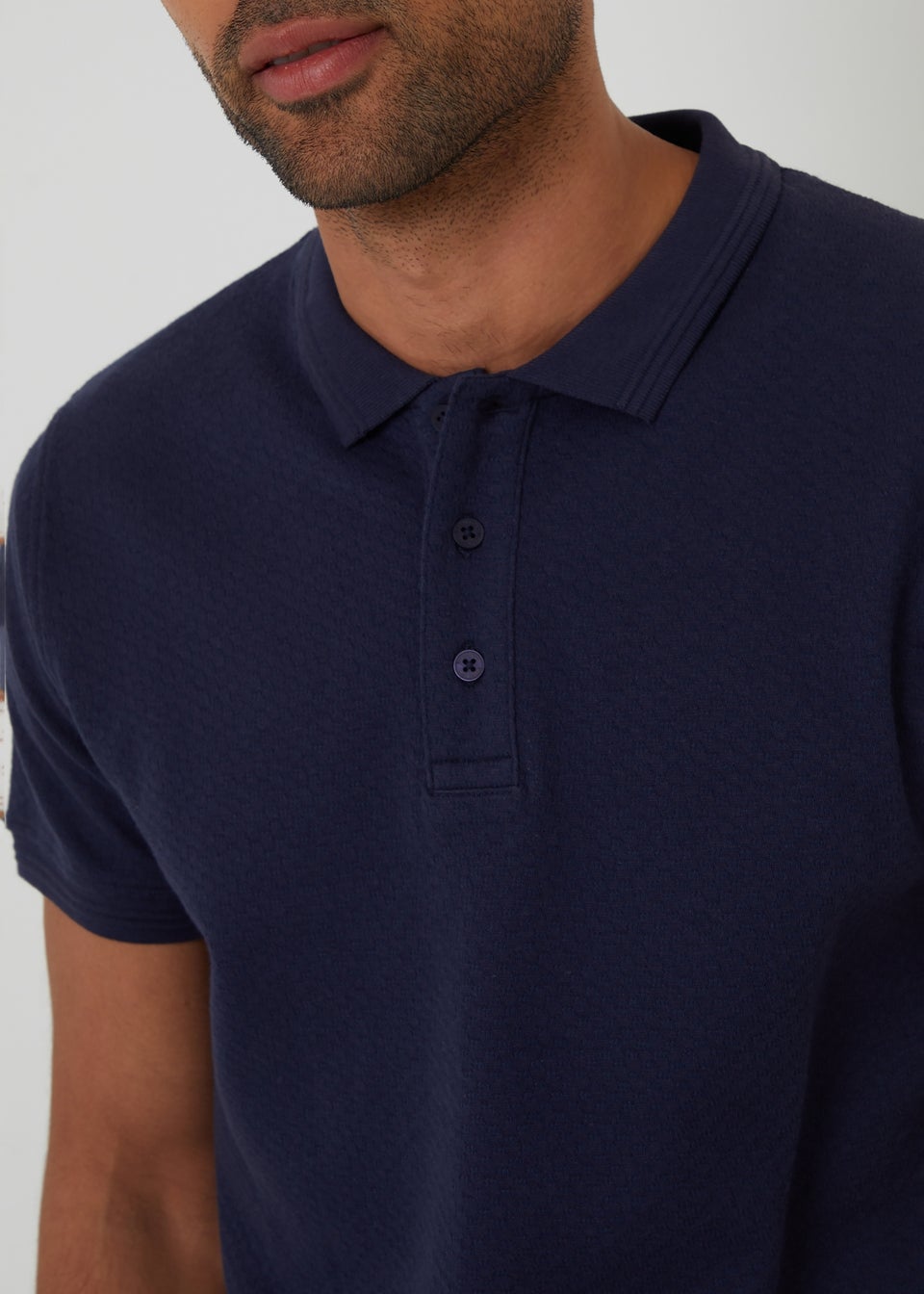 Threadbare Navy Textured Cotton Short Sleeve Polo Shirt
