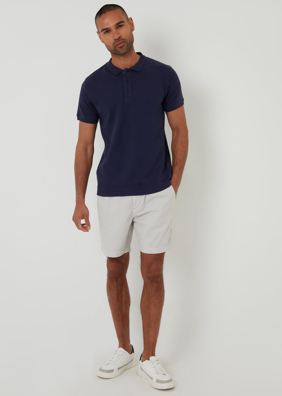 Threadbare Navy Textured Cotton Short Sleeve Polo Shirt