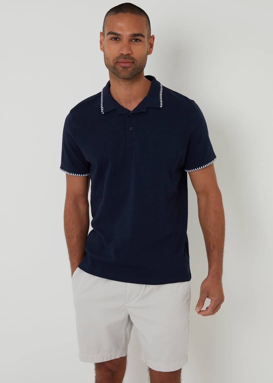 Threadbare Navy Cotton Contrast Revere Collar Polo Shirt