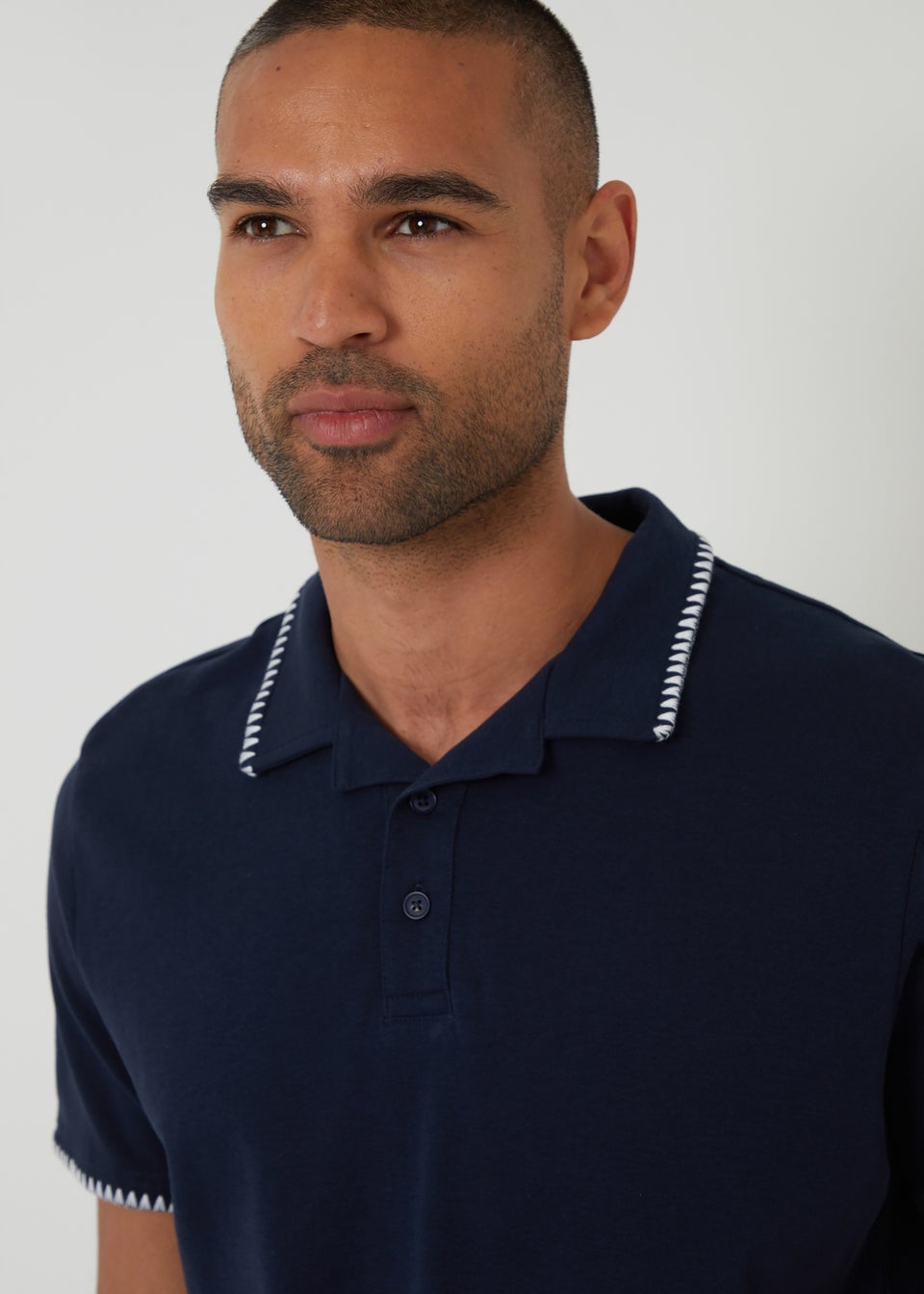 Threadbare Navy Cotton Contrast Revere Collar Polo Shirt