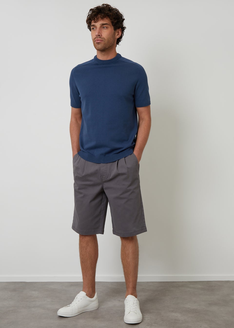 Threadbare Dark Grey Pleated Relaxed Fit Stretch Chino Shorts