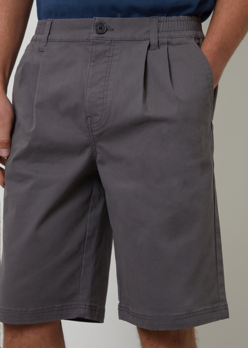 Threadbare Dark Grey Pleated Relaxed Fit Stretch Chino Shorts