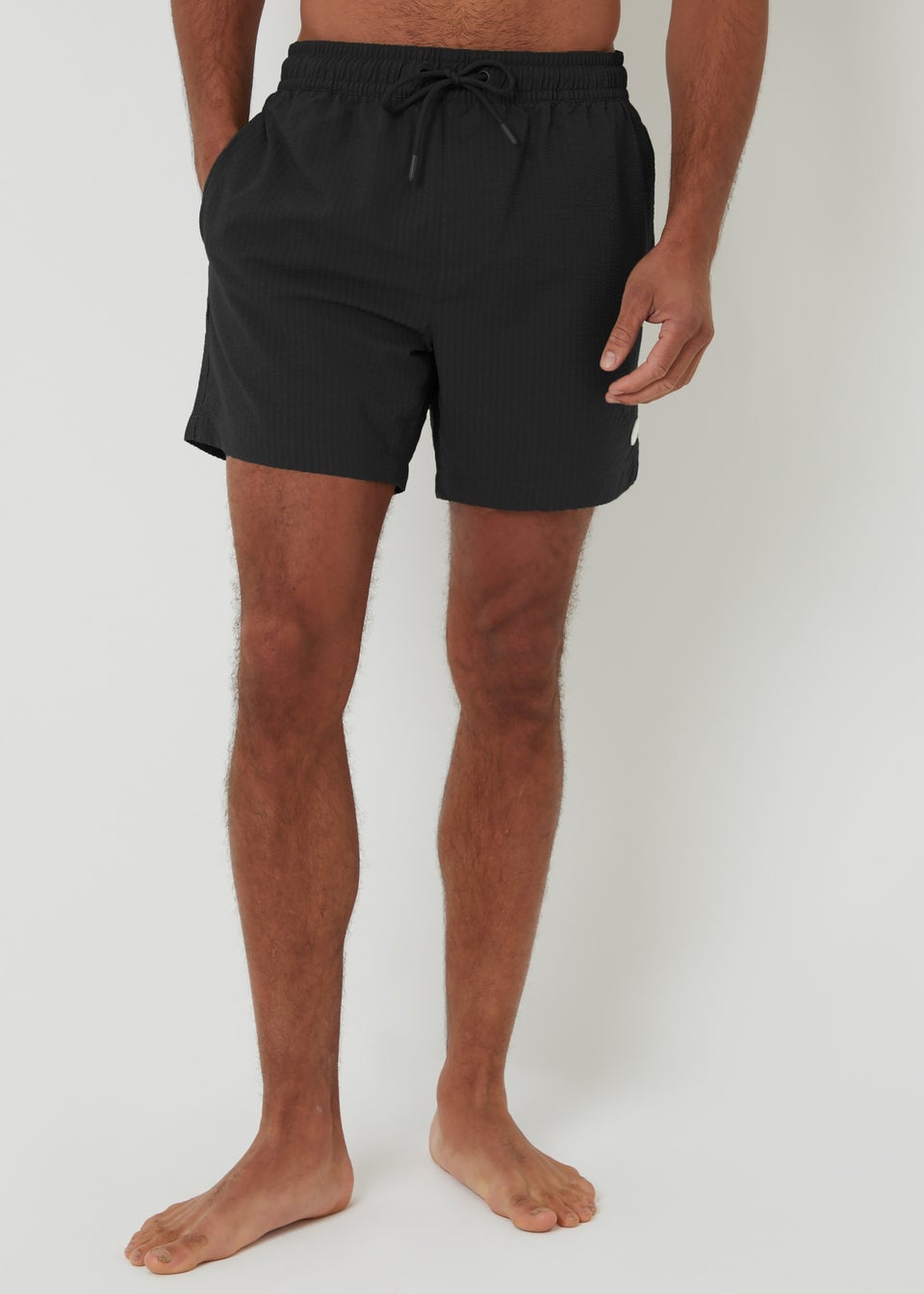 Threadbare Black Seersucker Swim Shorts