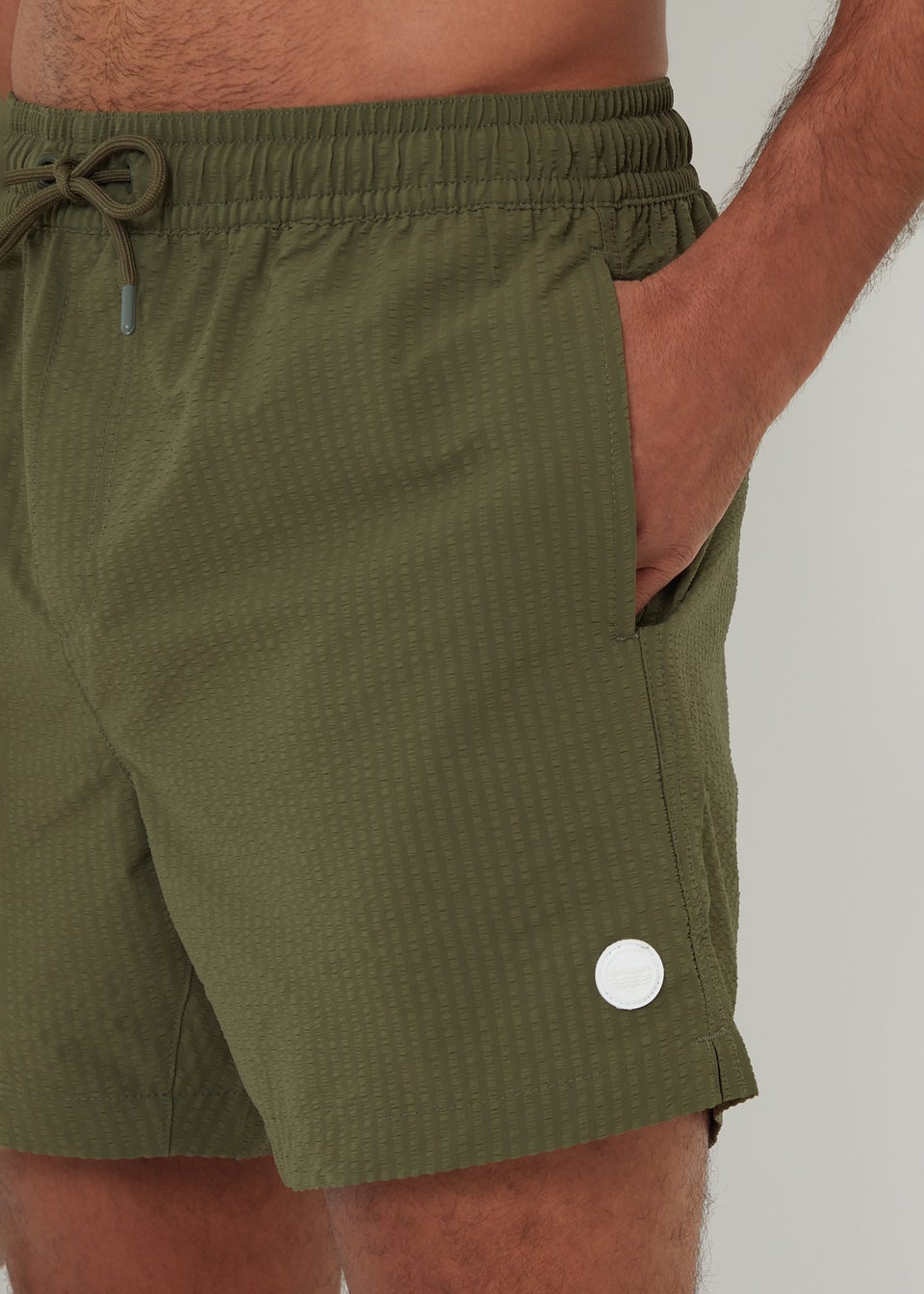 Threadbare Khaki Seersucker Swim Shorts