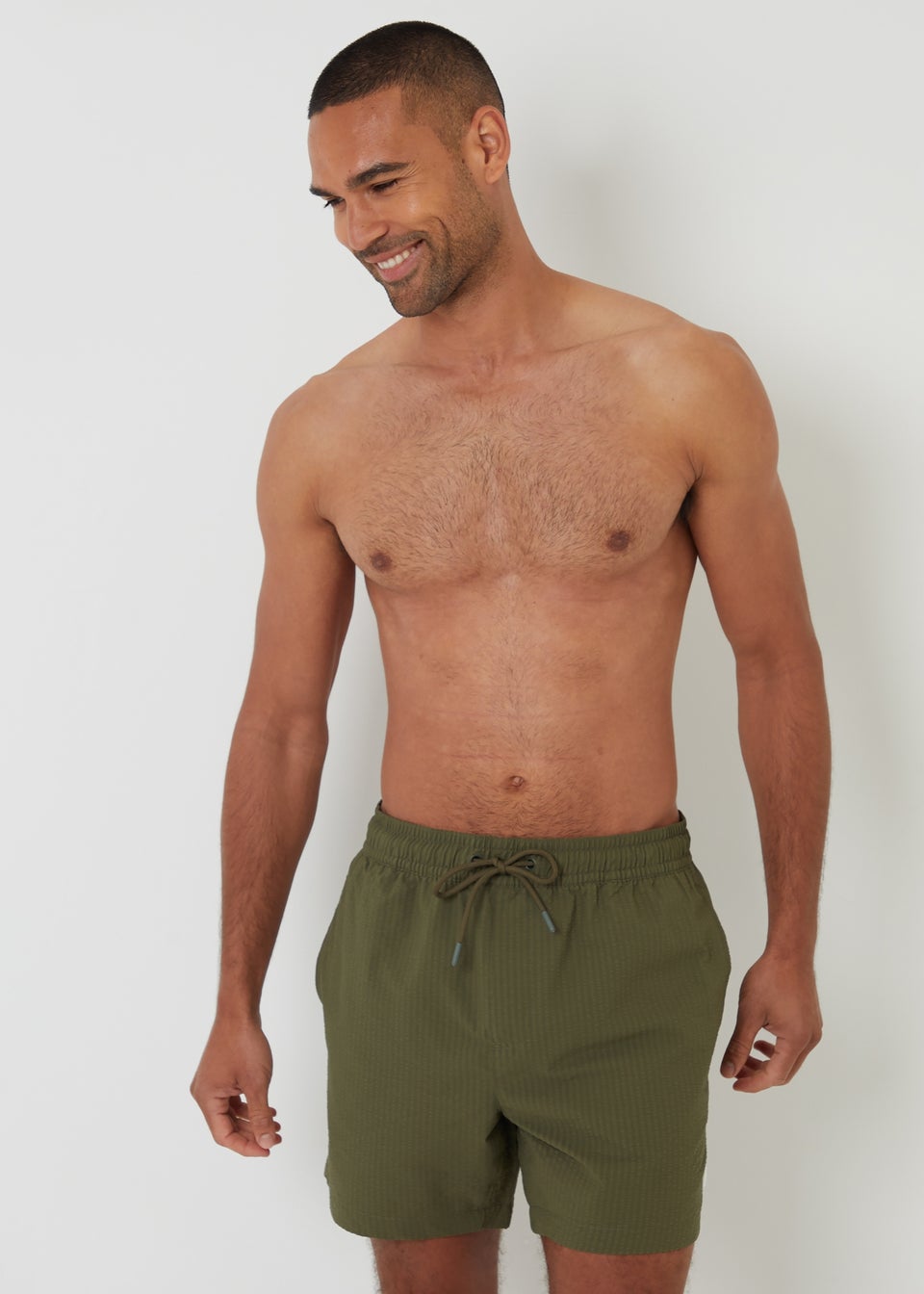 Threadbare Khaki Seersucker Swim Shorts