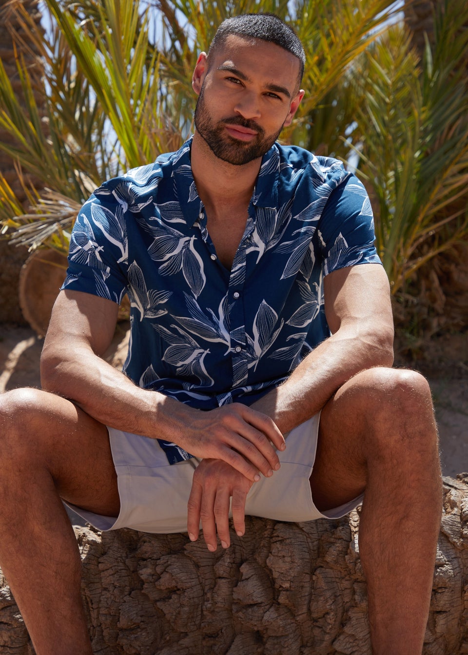 Threadbare Navy Foliage Leaf Print Short Sleeve Shirt