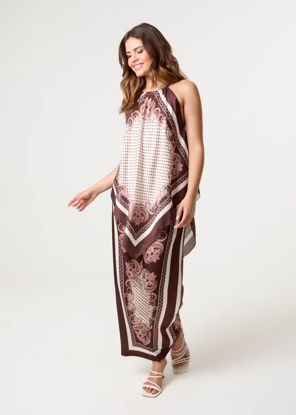 Blue Vanilla Brown Hanky Hem Top With Wide Leg Trouser Set