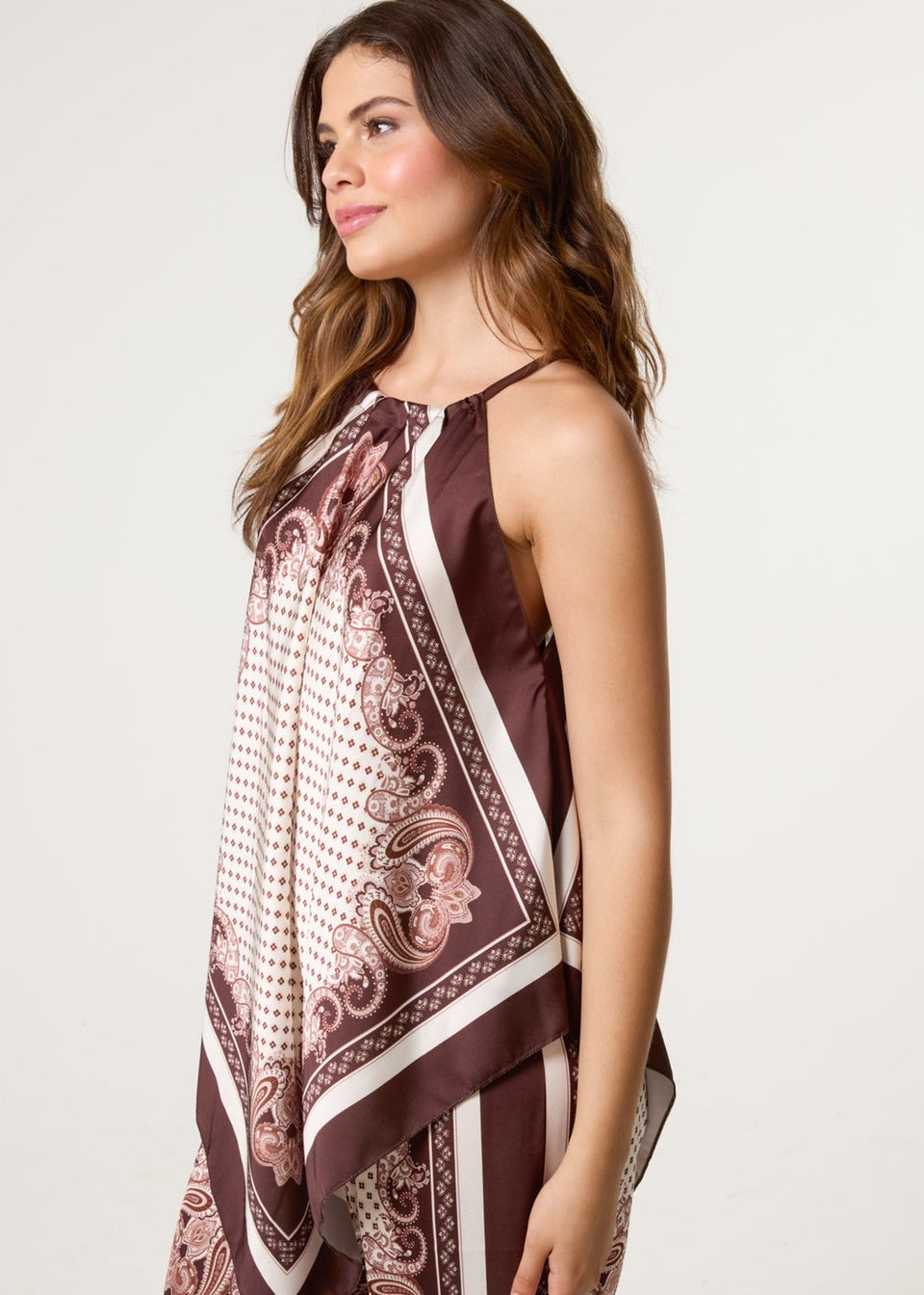 Blue Vanilla Brown Hanky Hem Top With Wide Leg Trouser Set
