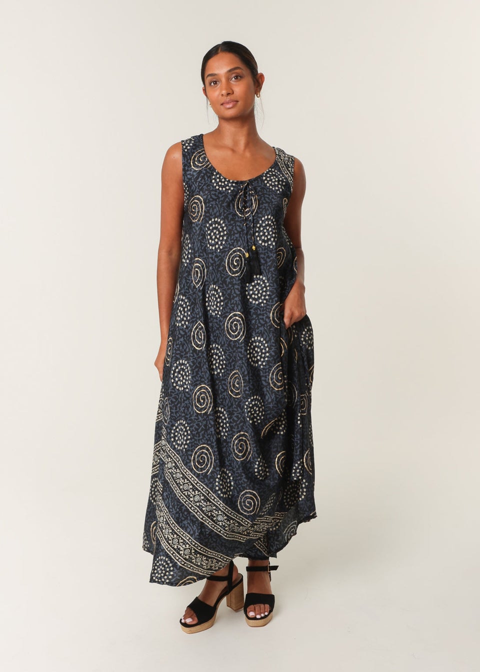 Blue Vanilla Navy Tie Neck Maxi Dress