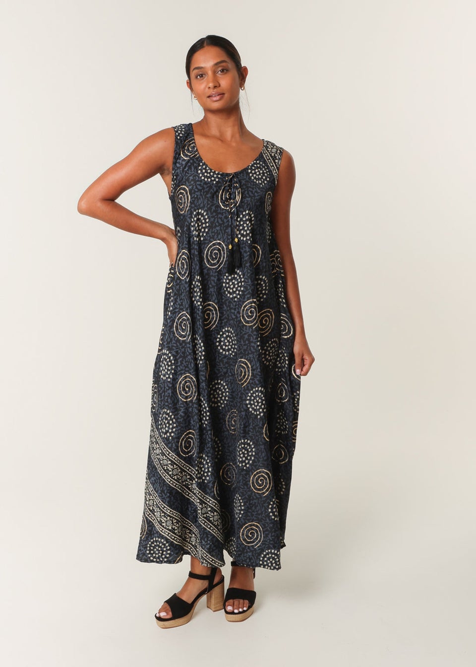 Blue Vanilla Navy Tie Neck Maxi Dress