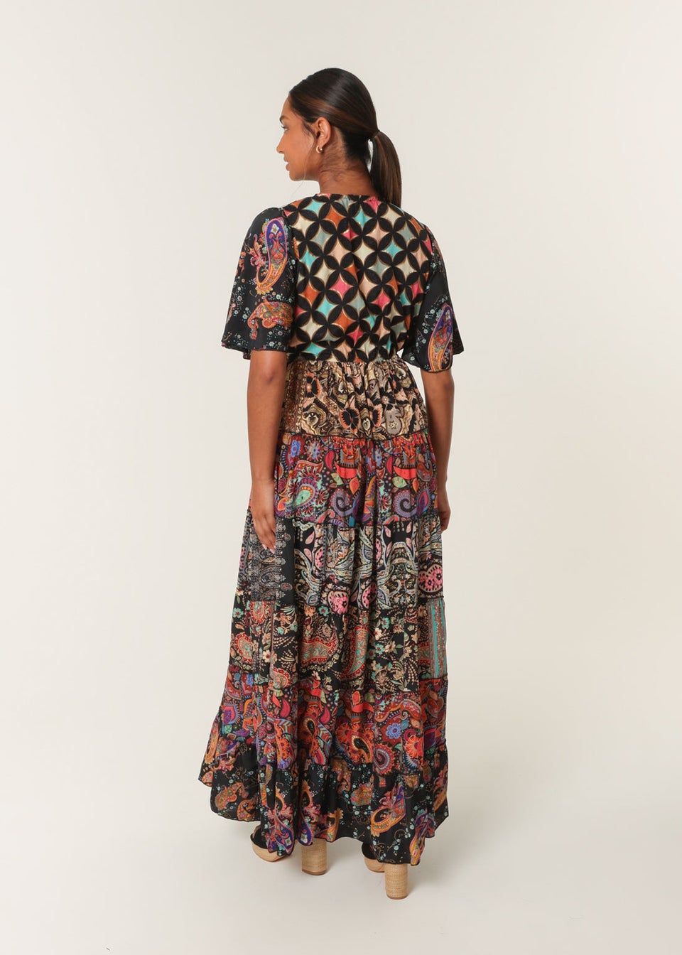 Blue Vanilla Black Angel Sleeve Button Front Maxi Dress