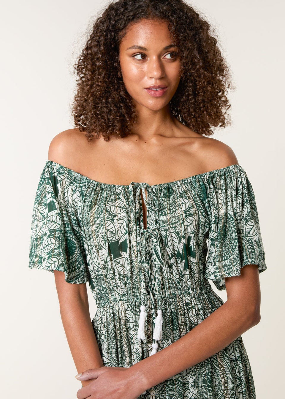Blue Vanilla Green Tie Front Maxi Dress