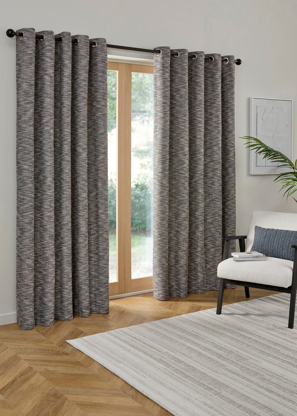 Curtina Talon Jacquard Heavyweight Blue Eyelet Curtains