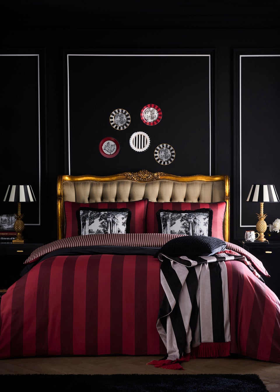 Laurence Llewelyn-Bowen Festivo Stripe Velvet Black Throw
