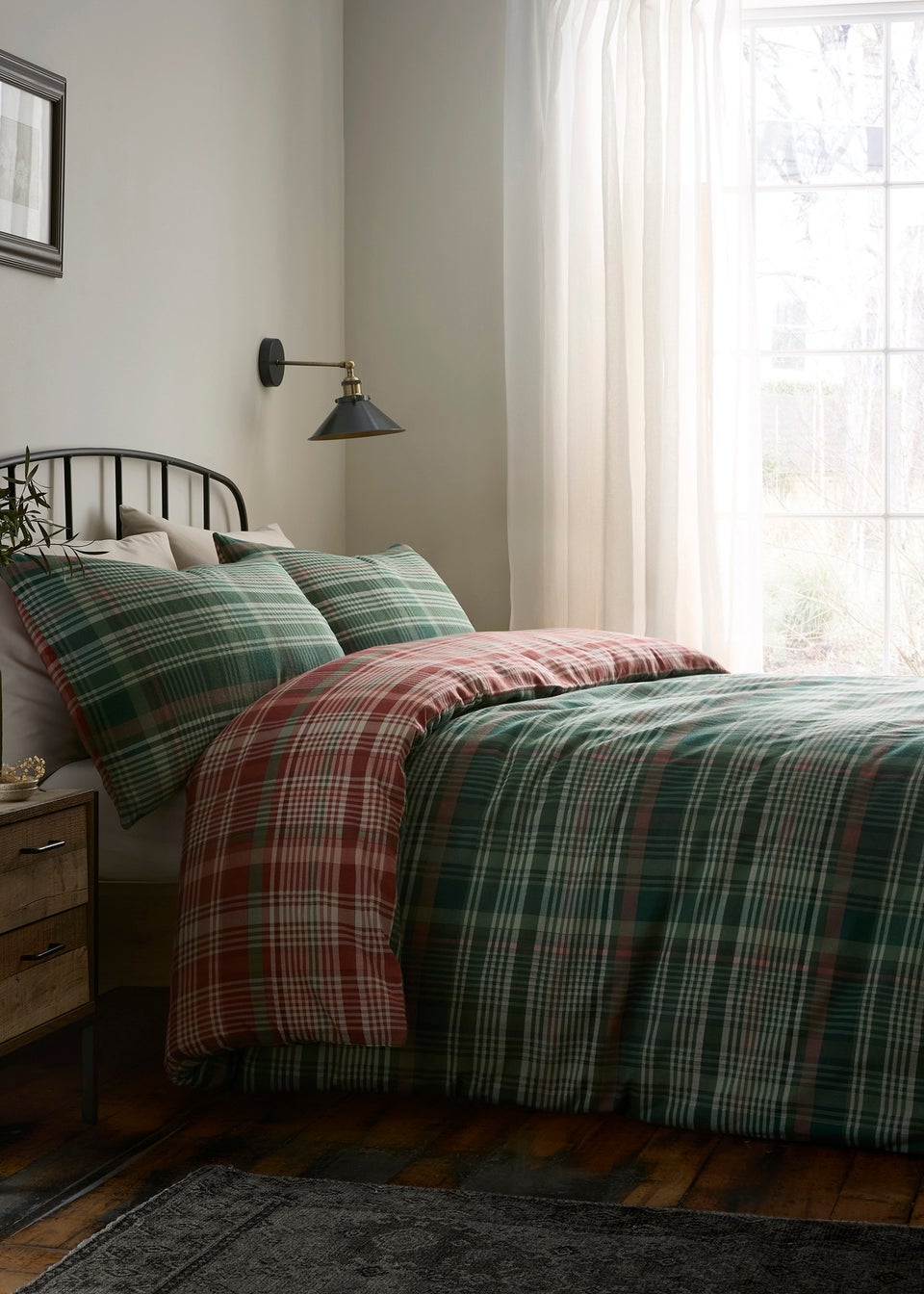 Dreams & Drapes Bennet Check Brushed Green Duvet Cover Set