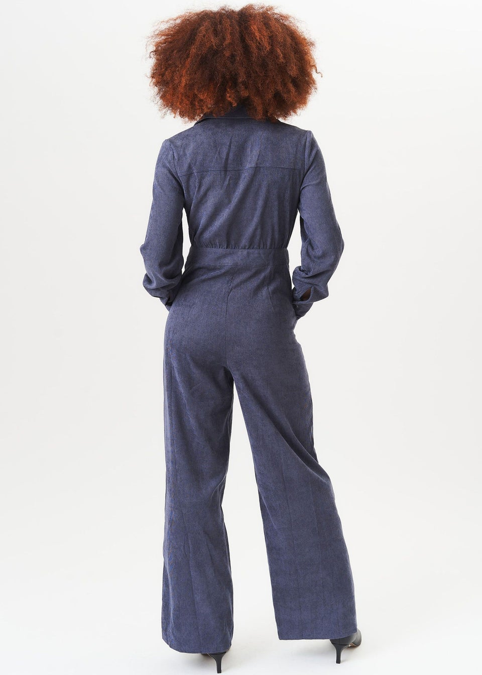 Gini London Blue Long Sleeves Zip Front Cord Jumpsuit