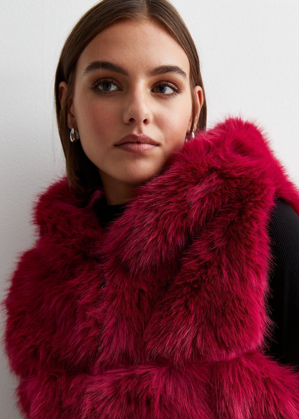 Gini London Red Soft Touch Fur Longline Gilet