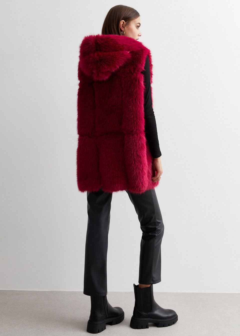 Gini London Red Soft Touch Fur Longline Gilet