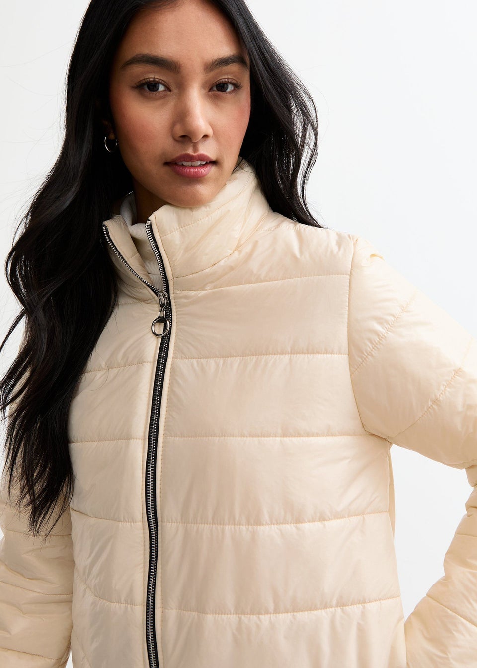 Gini London Cream Zip Front Quilted Short Jacket