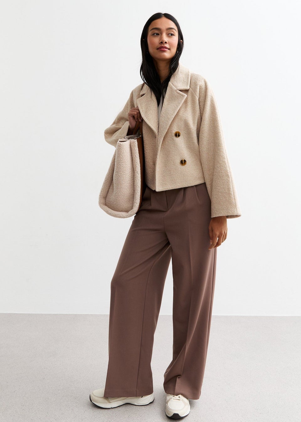 Gini London Beige Double Breast Crop Blazer