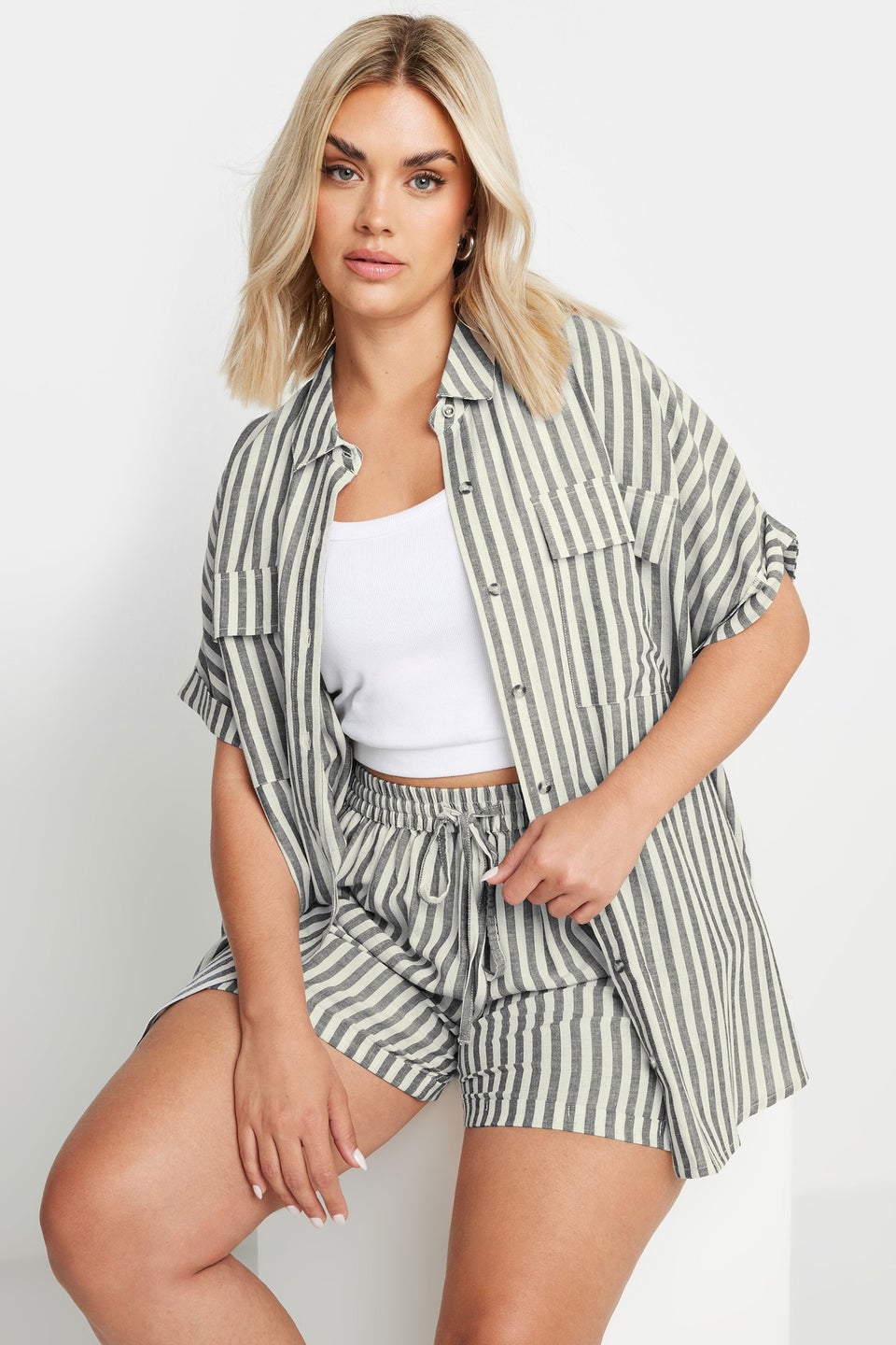 YOURS Curve Black Stripe Linen Shirt
