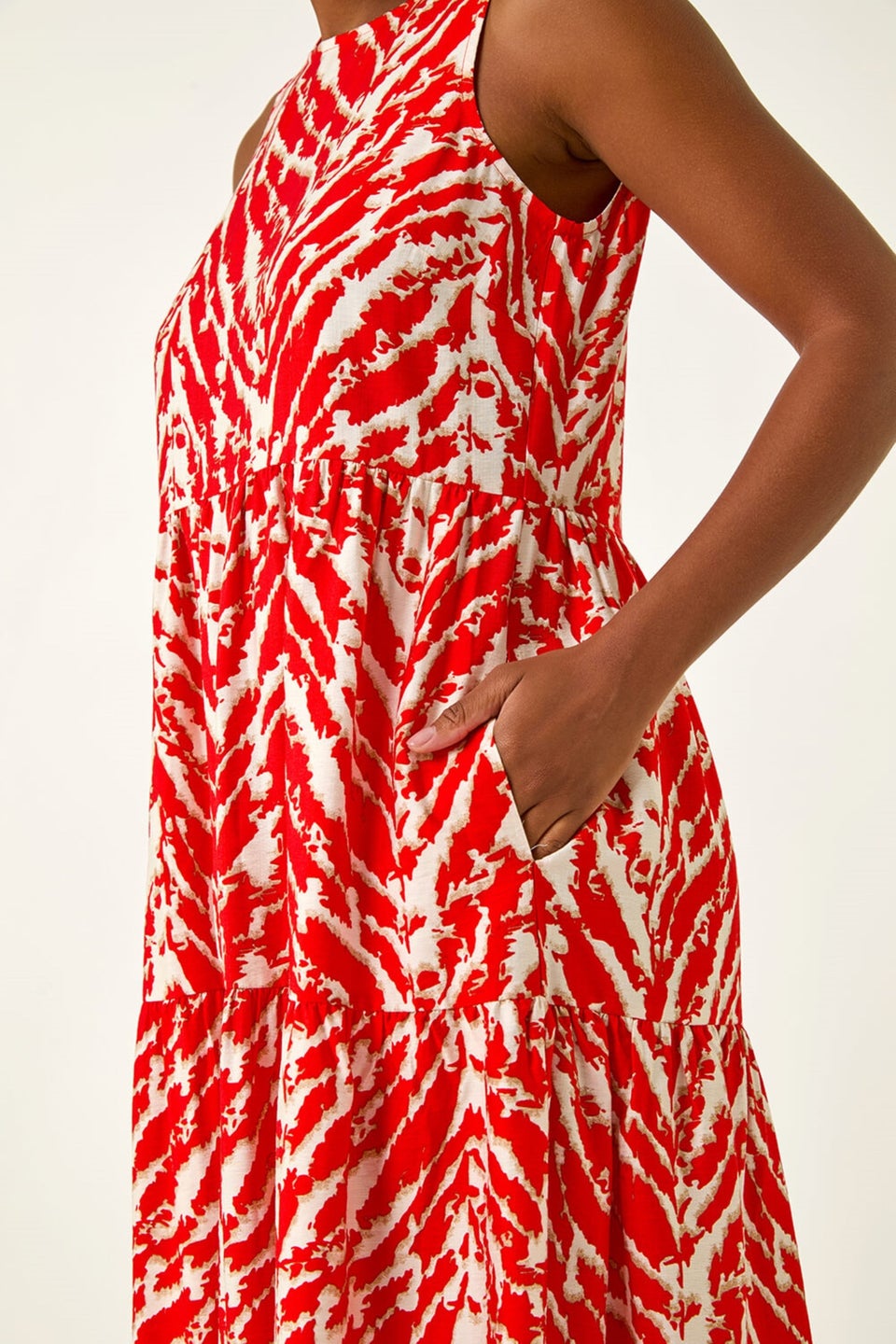 Roman Red Abstract Tiered Smock Dress