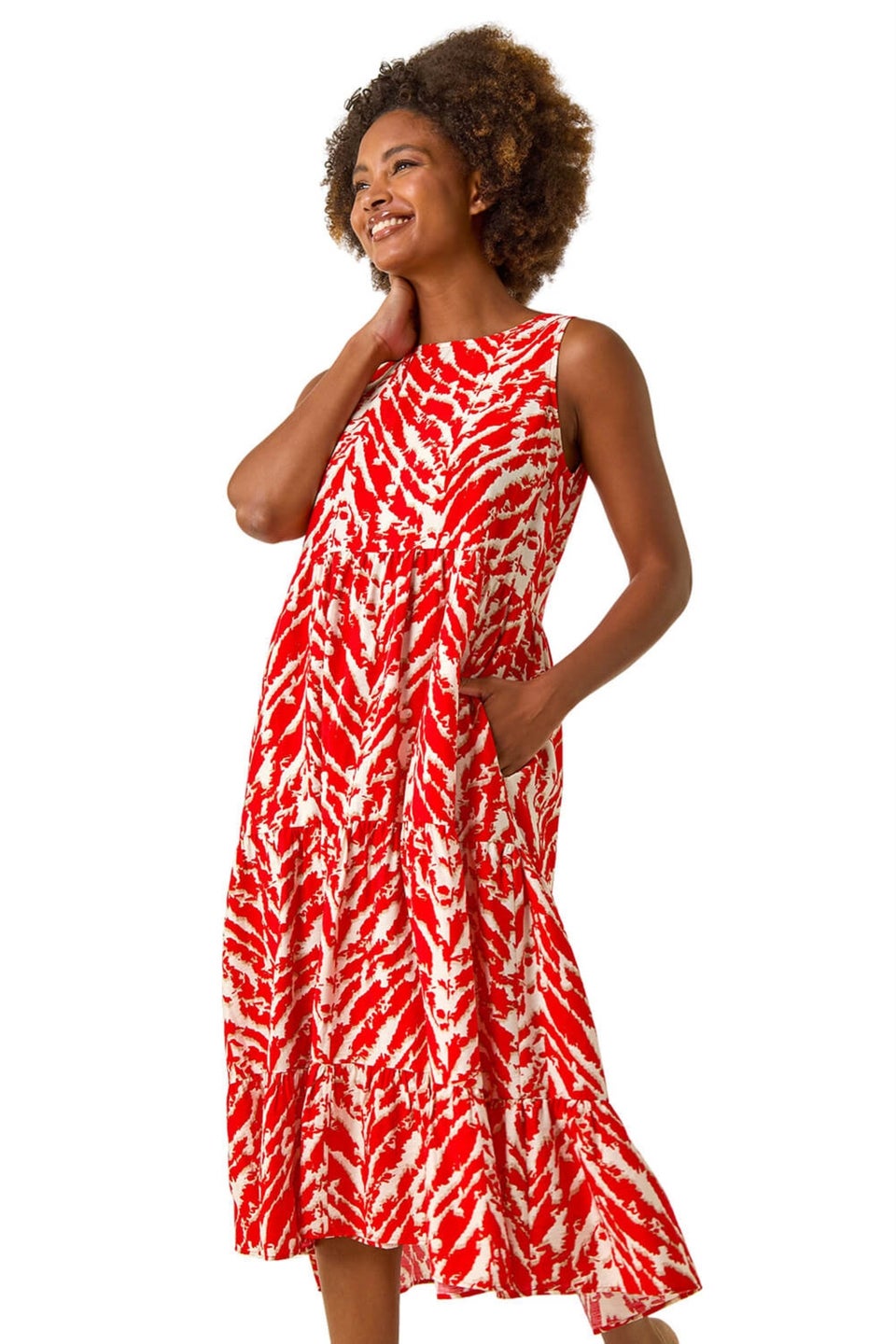 Roman Red Abstract Tiered Smock Dress