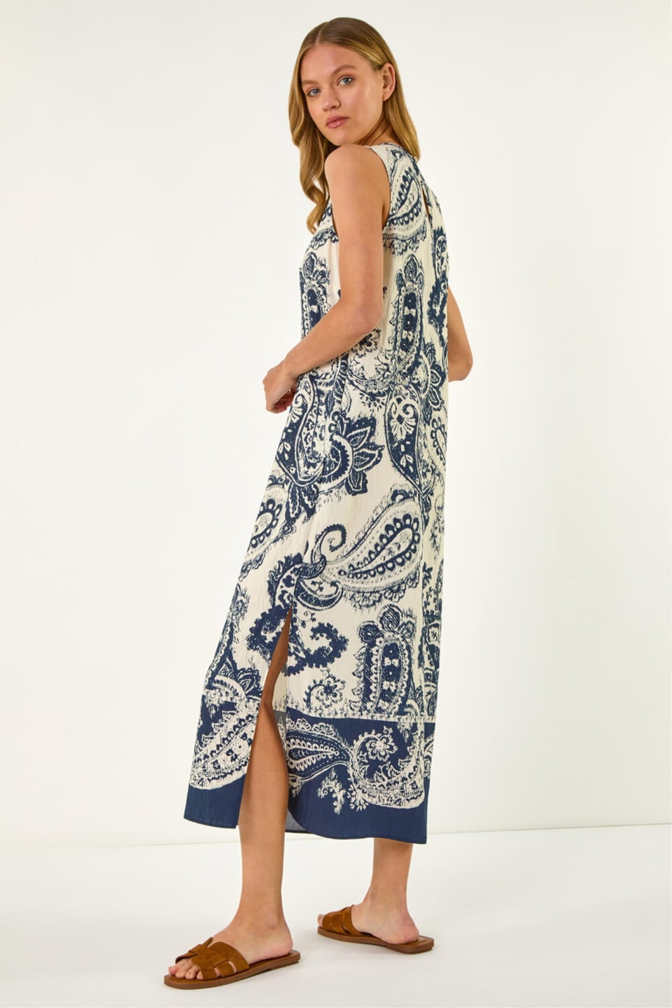Roman Navy Paisley Print Midi Dress