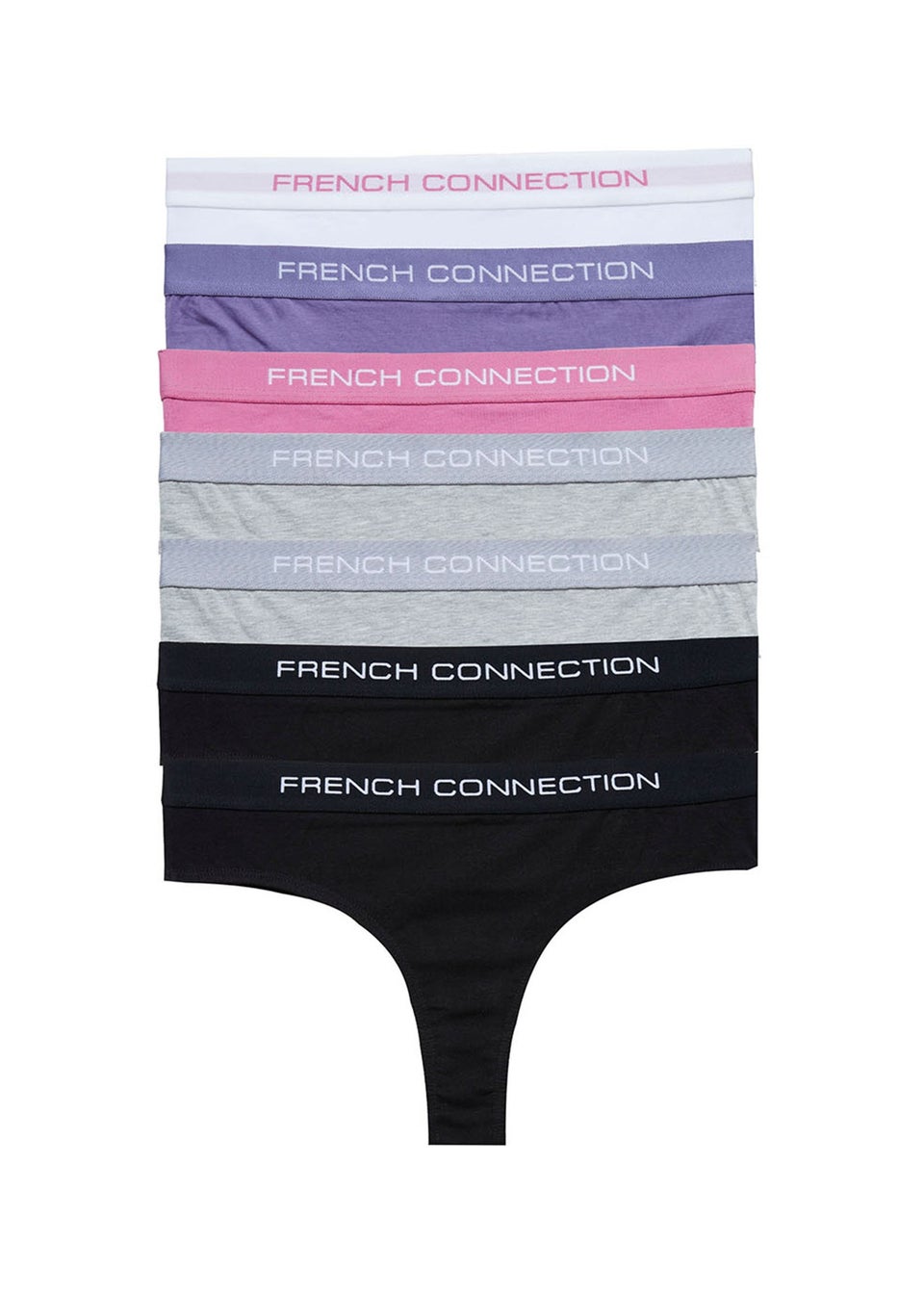 French Connection Grey Cotton Ladies Thongs  7 Pack