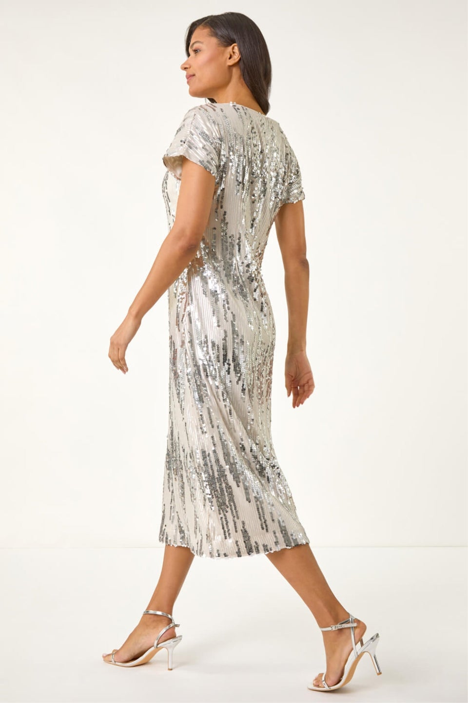 Roman Silver Sequin Shimmer Midi Dress