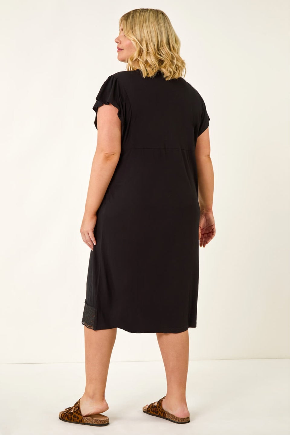Roman Black Curve Lace V-Neck Midi Dress