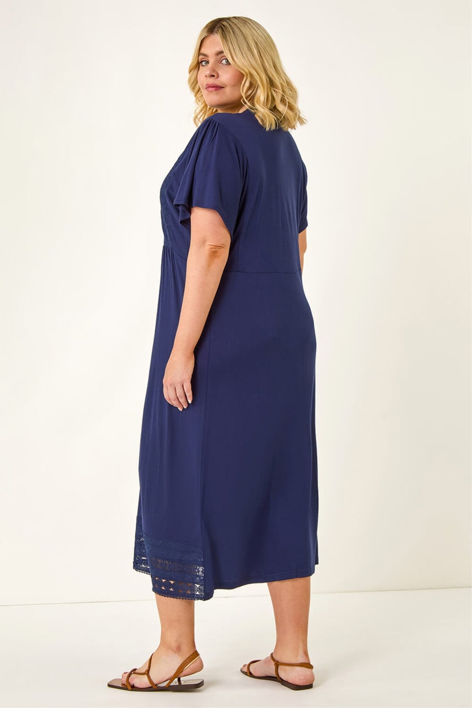 Roman Navy Curve Lace V-Neck Dress