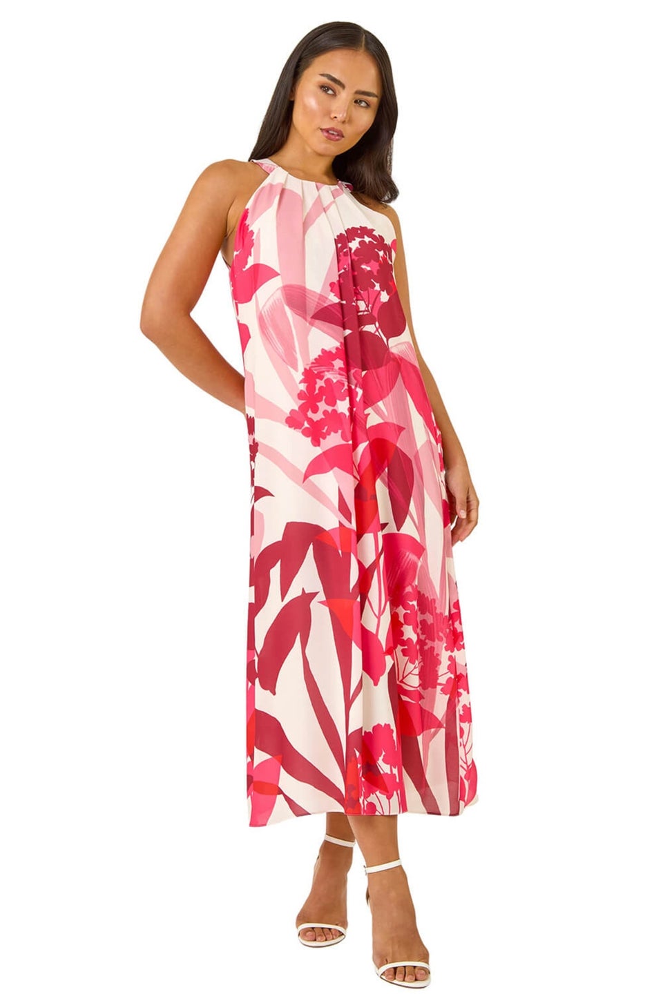 Roman Red Petite Floral Halter Neck Shift Dress