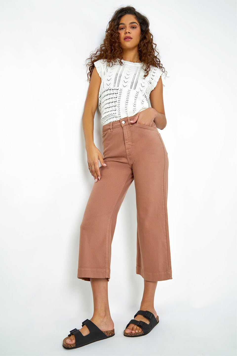 Roman Tan Cotton Denim Stretch Culottes