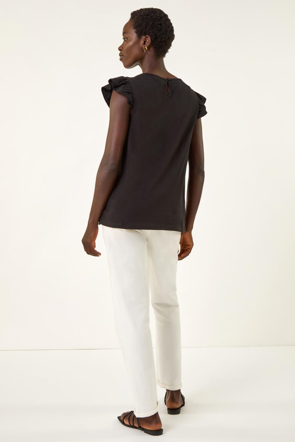 Roman Black Broderie Hem Stretch Top
