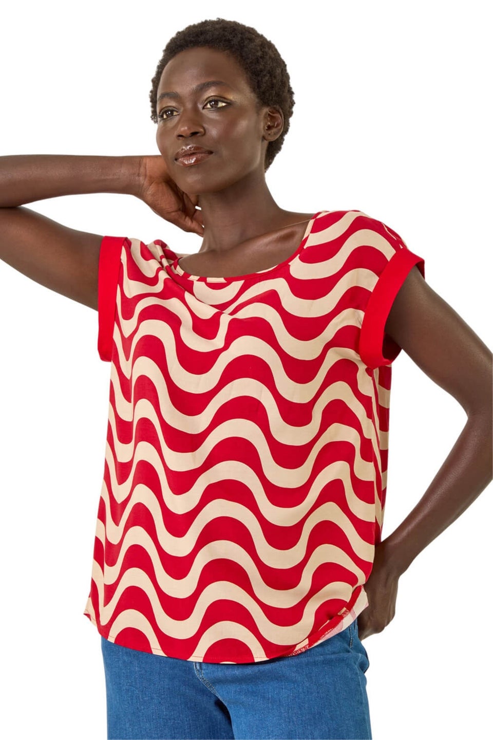 Roman Red Wave Print Shell Top