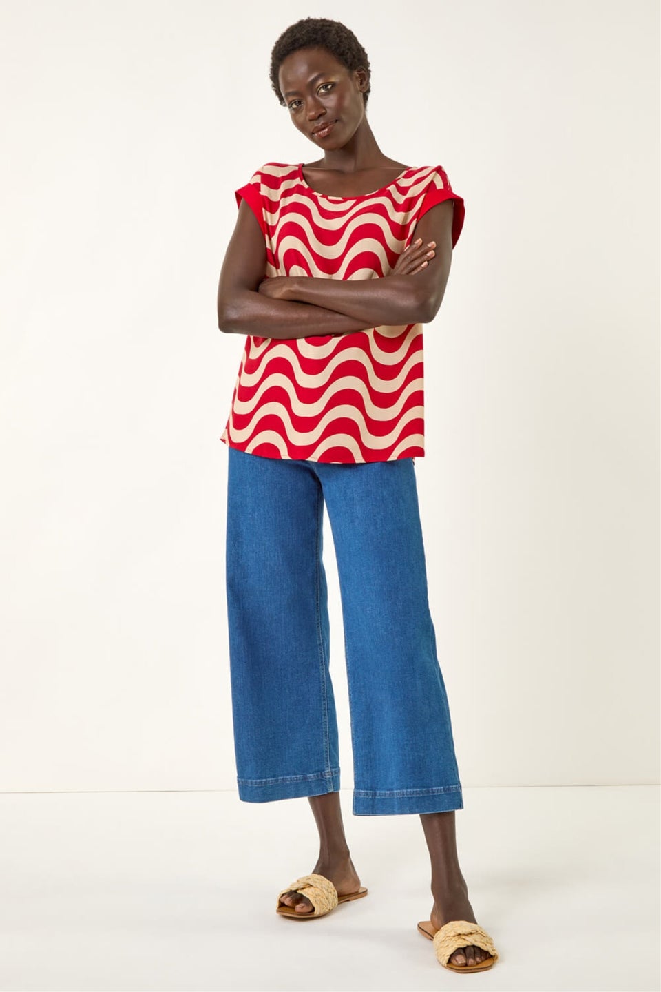 Roman Red Wave Print Shell Top