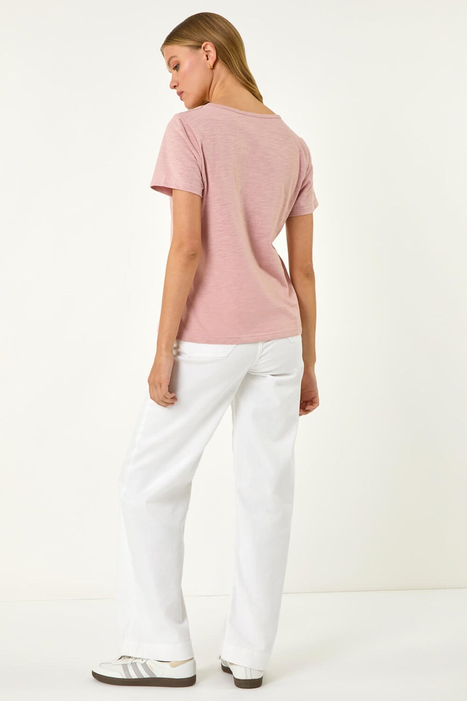 Roman Pink Floral Print Pearl Detail Top