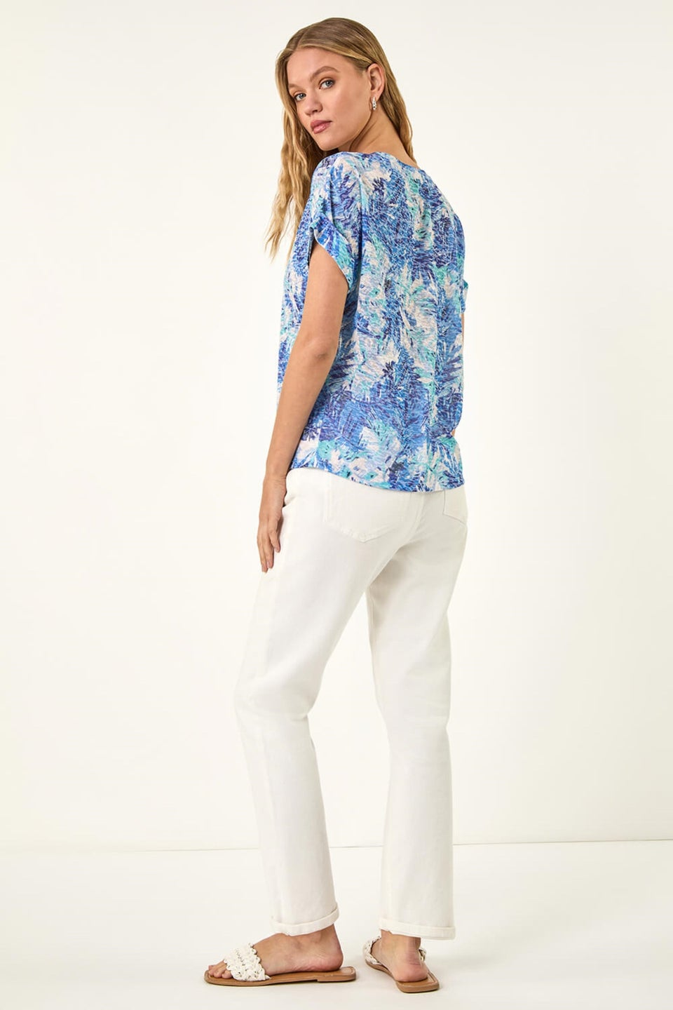 Roman Blue Burnout Printed T-Shirt
