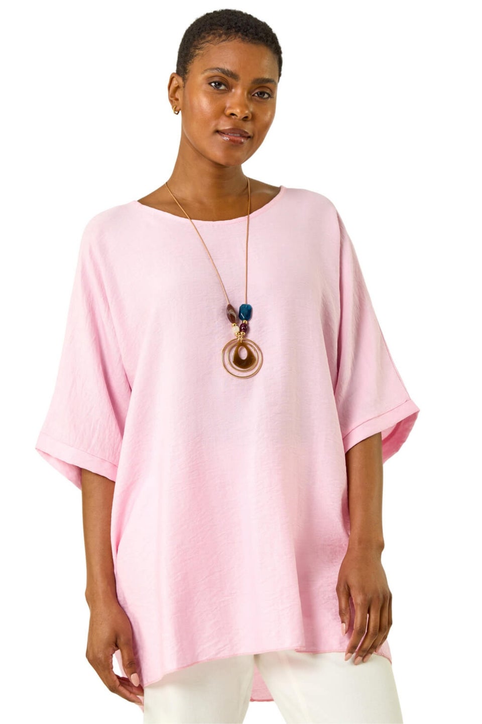 Roman Pink Plain Tunic Top with Necklace