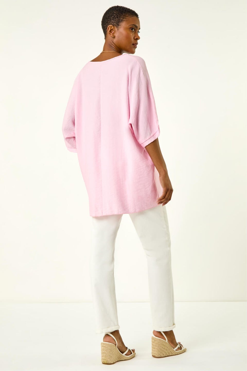 Roman Pink Plain Tunic Top with Necklace