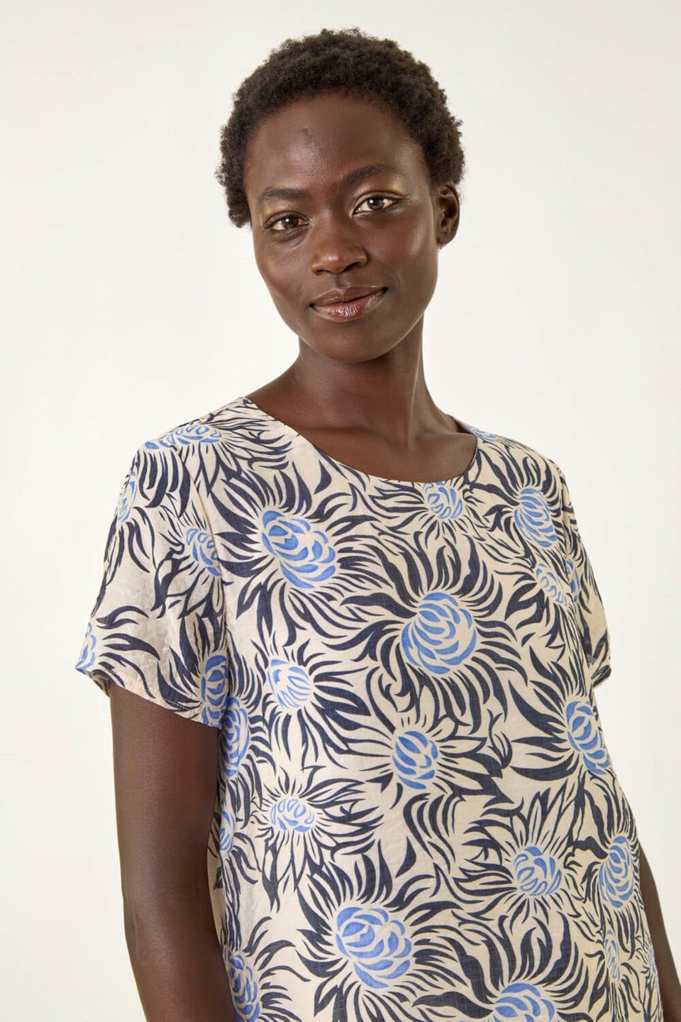 Roman Black Floral Print Double Layer Top