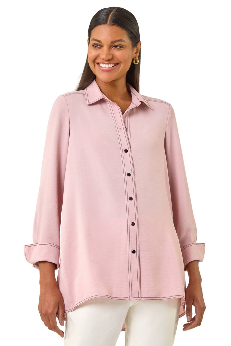 Roman Light Pink Constrast Stitch Shirt