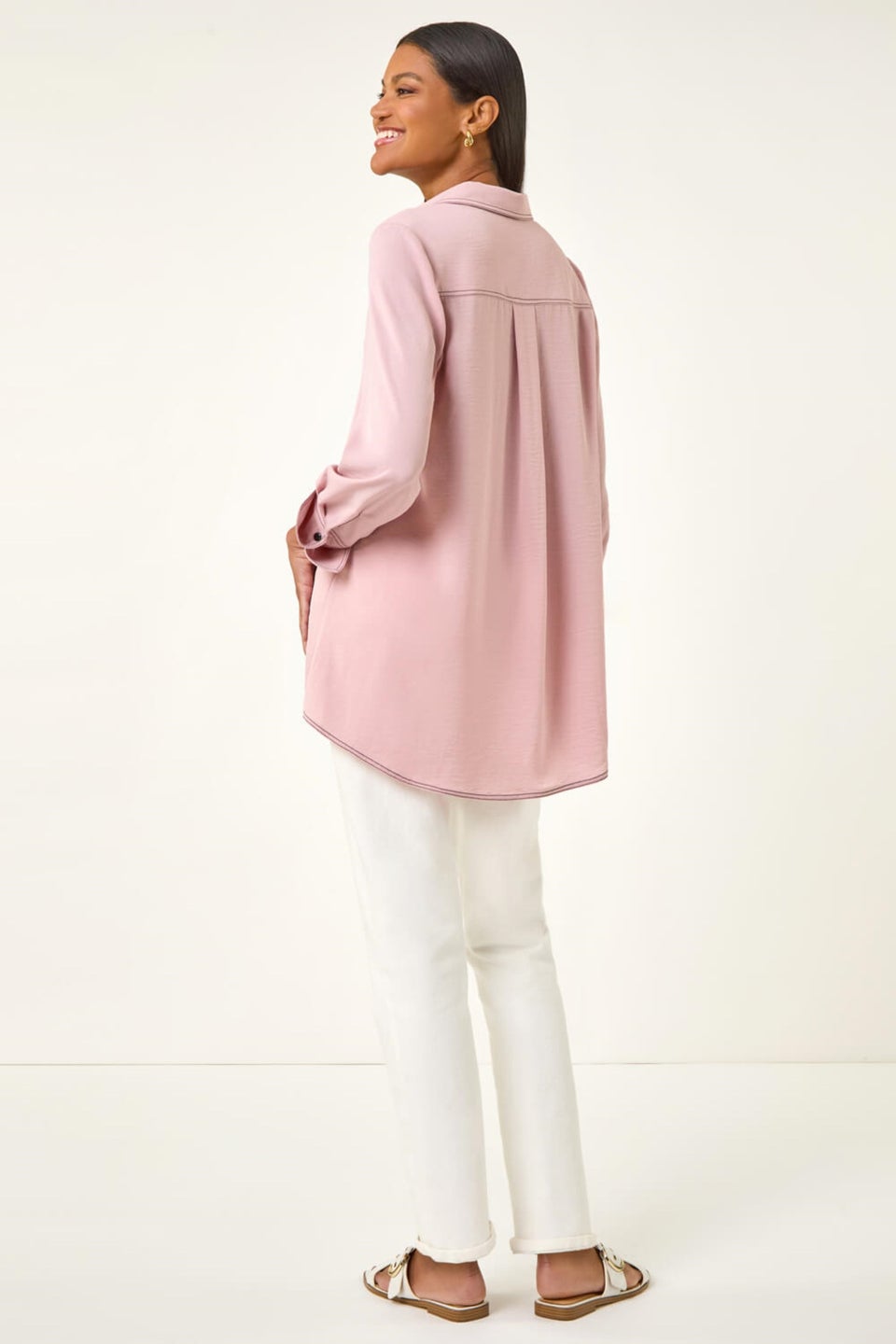 Roman Light Pink Constrast Stitch Shirt