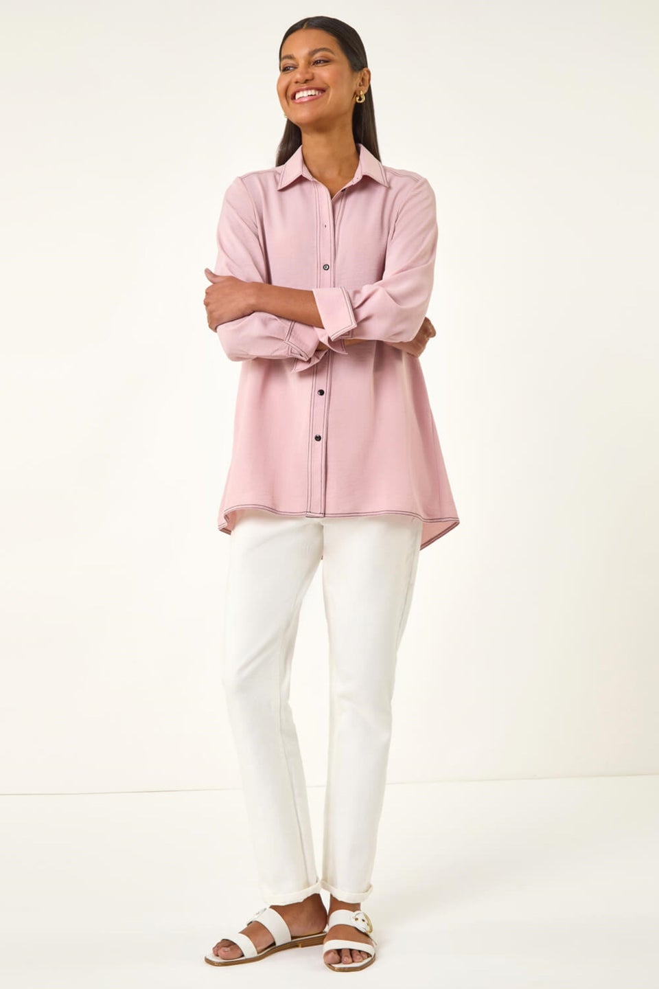 Roman Light Pink Constrast Stitch Shirt