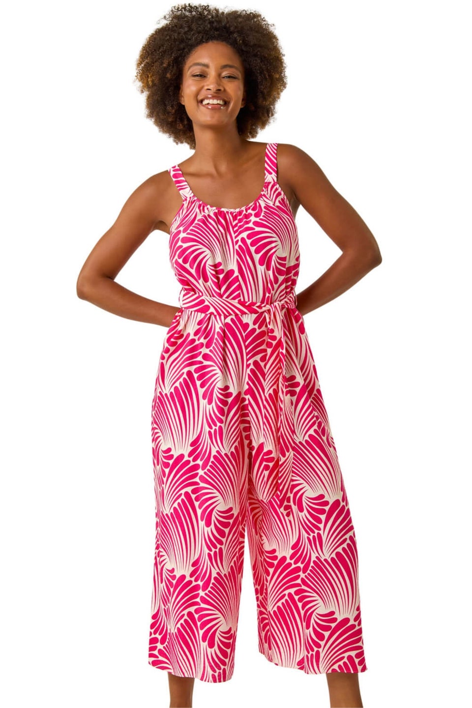 Roman Pink Abstract Strappy Jumpsuit