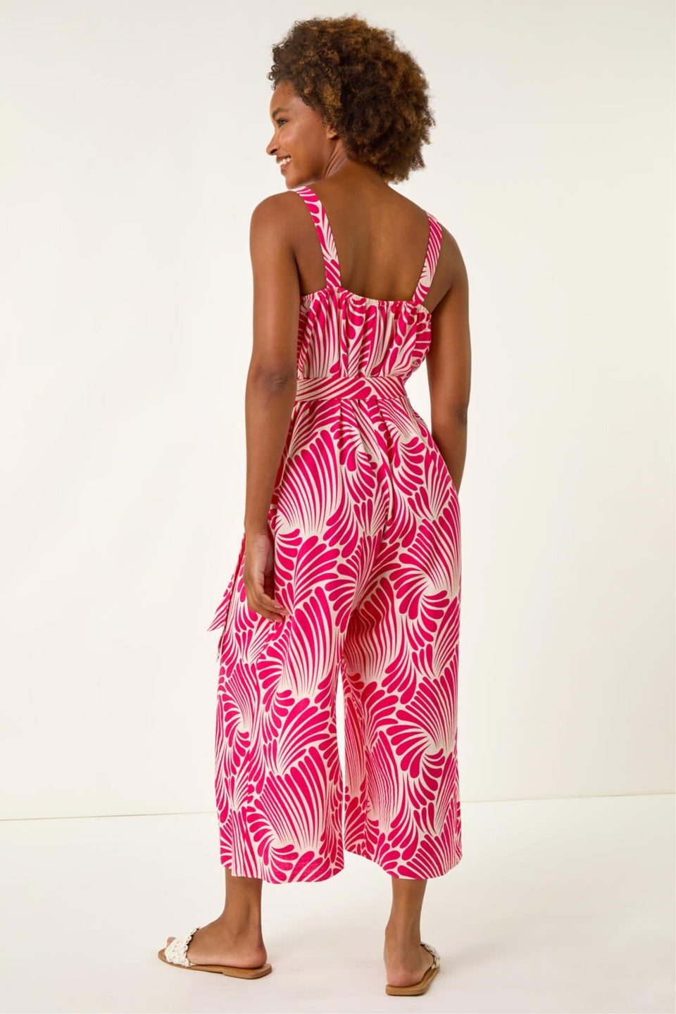 Roman Pink Abstract Strappy Jumpsuit